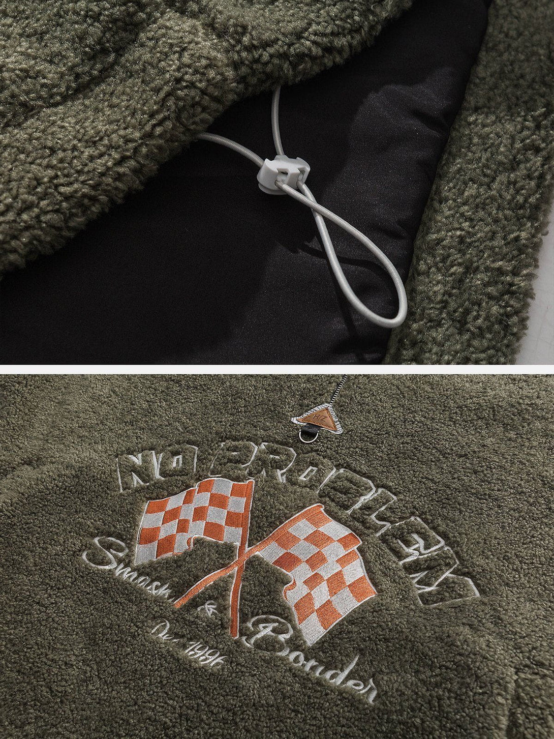 Ellesey - Checkered Flag Embroidery Fleece Sweatshirt- Streetwear Fashion - ellesey.com