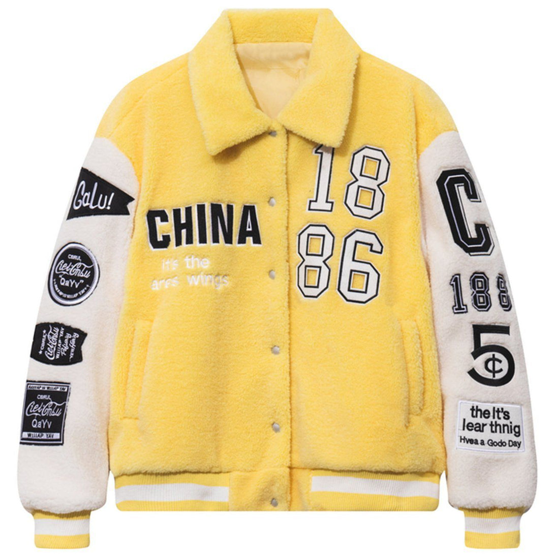 Ellesey - Color Block Pattern Embroidery Lambskin Jacket- Streetwear Fashion - ellesey.com