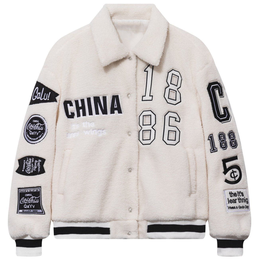 Ellesey - Color Block Pattern Embroidery Lambskin Jacket- Streetwear Fashion - ellesey.com