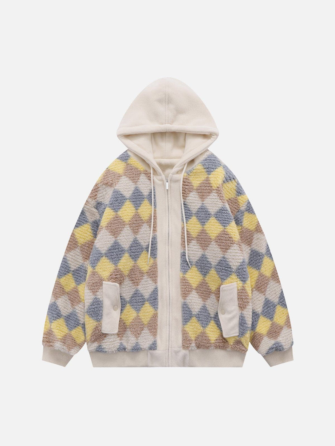 Ellesey - Colorblock Check Fake Two-Piece Winter Coat-Streetwear Fashion - ellesey.com