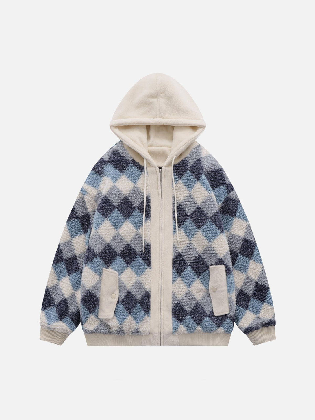 Ellesey - Colorblock Check Fake Two-Piece Winter Coat-Streetwear Fashion - ellesey.com