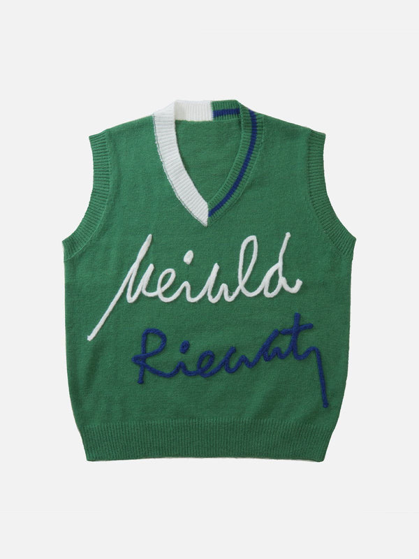 Ellesey - Colorblock Line Letter Sweater Vest-Streetwear Fashion - ellesey.com