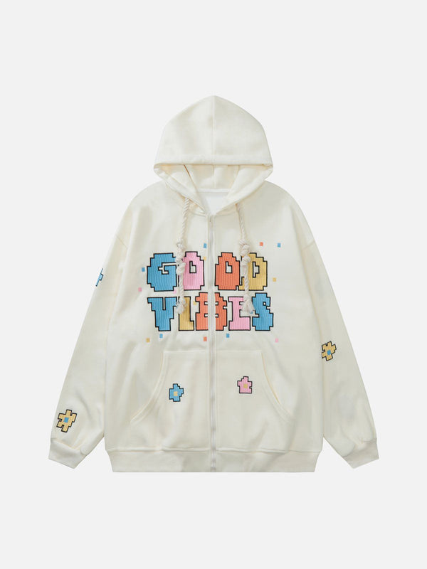 Ellesey - Colorful Letter Print Zipper Hoodie- Streetwear Fashion - ellesey.com