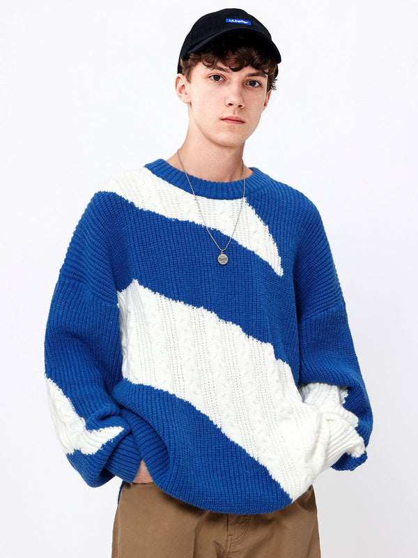Ellesey - Contrast Irregular Design Knit Sweater-Streetwear Fashion - ellesey.com