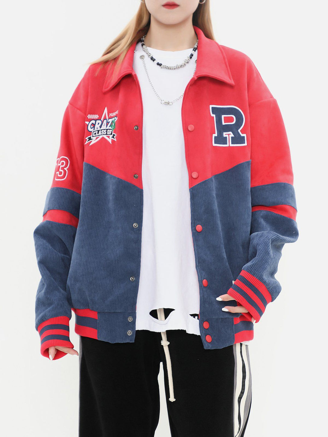 Ellesey - Corduroy Patchwork Varsity Jacket- Streetwear Fashion - ellesey.com