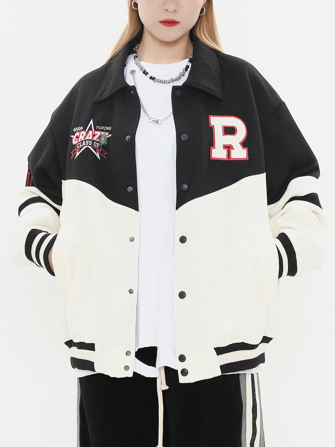 Ellesey - Corduroy Patchwork Varsity Jacket- Streetwear Fashion - ellesey.com