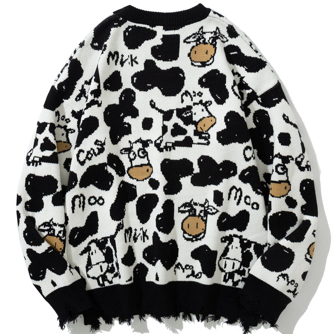 Ellesey - Cow Embroidered Knit Sweater-Streetwear Fashion - ellesey.com