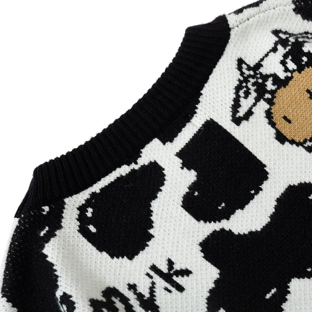 Ellesey - Cow Embroidered Knit Sweater-Streetwear Fashion - ellesey.com