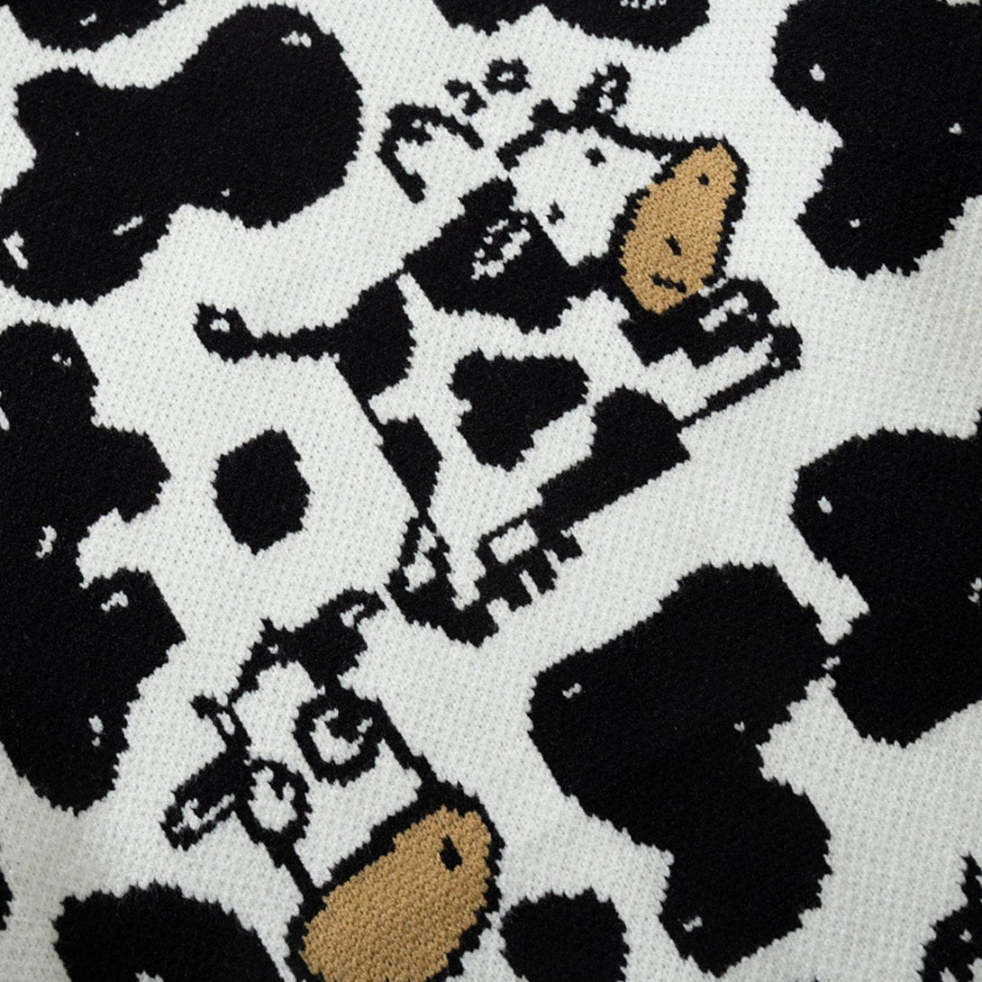 Ellesey - Cow Embroidered Knit Sweater-Streetwear Fashion - ellesey.com