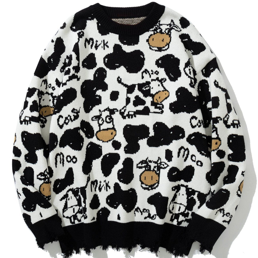 Ellesey - Cow Embroidered Knit Sweater-Streetwear Fashion - ellesey.com