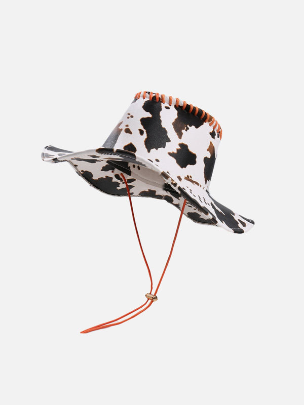 Ellesey - Cow Print Drawstring PU Leather Hat- Streetwear Fashion - ellesey.com