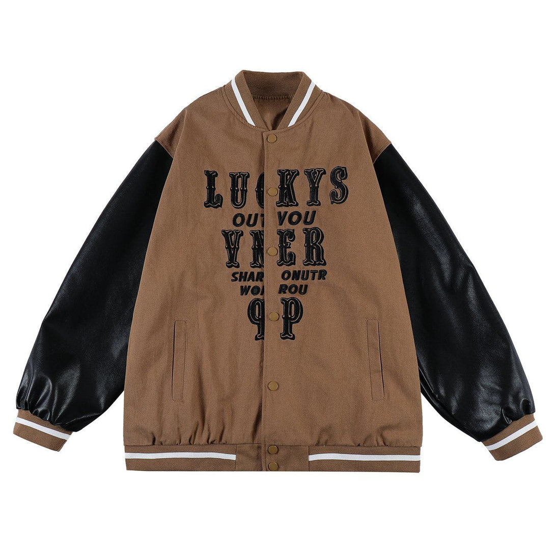 Ellesey - Cutout Letter Embroidery PU Jacket- Streetwear Fashion - ellesey.com