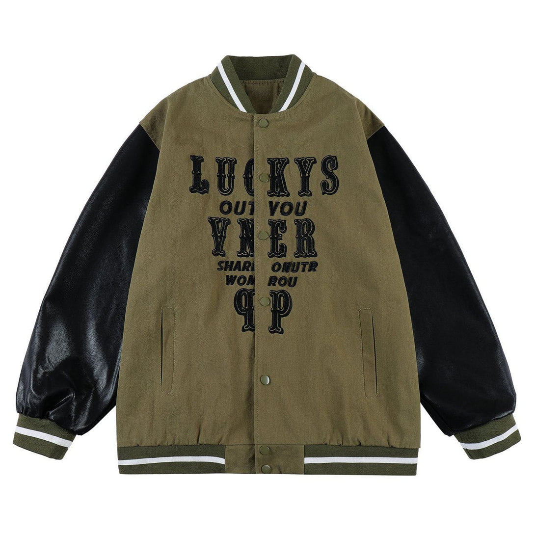 Ellesey - Cutout Letter Embroidery PU Jacket- Streetwear Fashion - ellesey.com