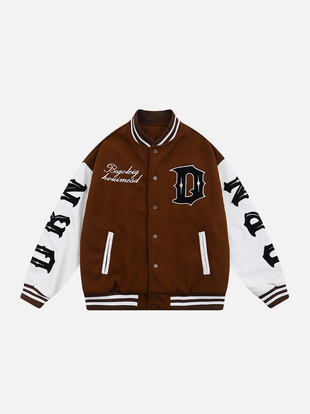 Ellesey - D Patch Embroidery Stitching Varsity Jacket- Streetwear Fashion - ellesey.com