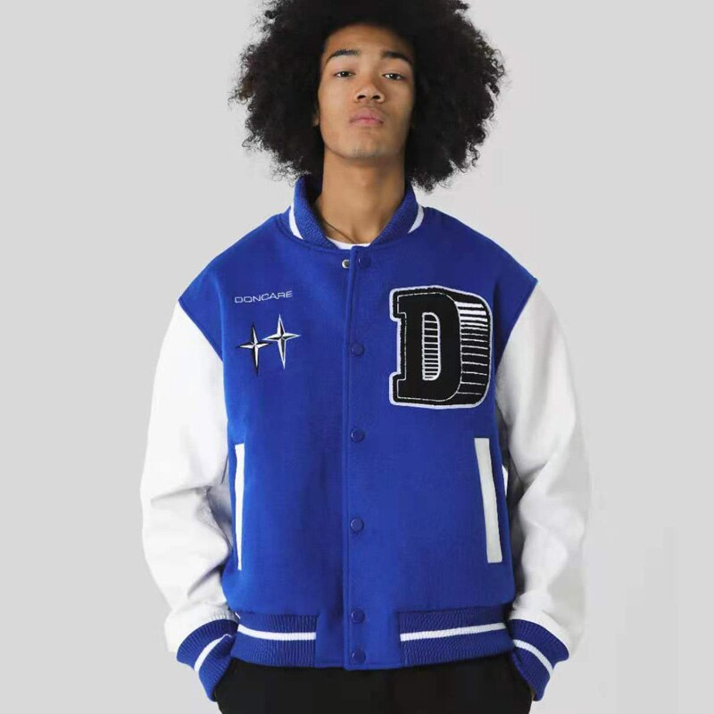 Ellesey - DONCARE Blue Baseball Jacket- Streetwear Fashion - ellesey.com