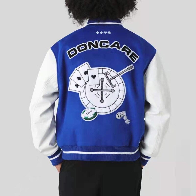 Ellesey - DONCARE Blue Baseball Jacket- Streetwear Fashion - ellesey.com