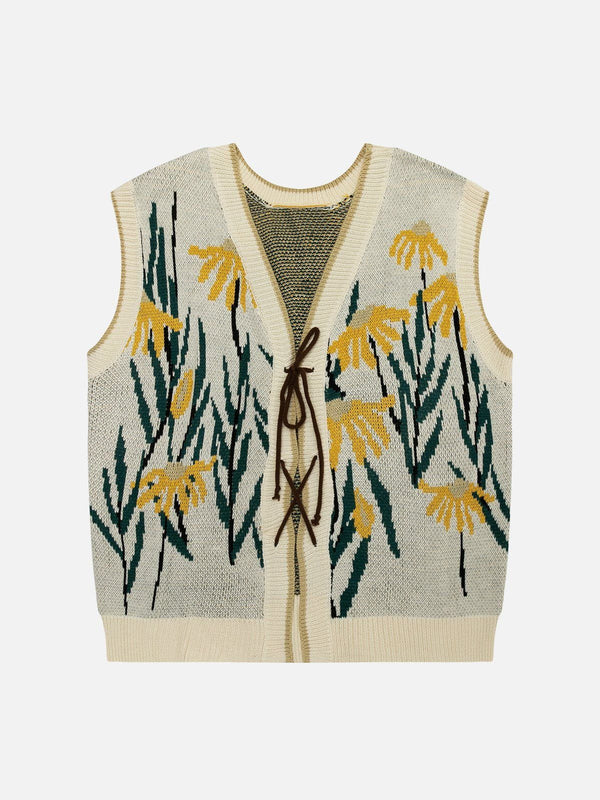 Ellesey - Daisies Lace Up Design Sweater Vest-Streetwear Fashion - ellesey.com