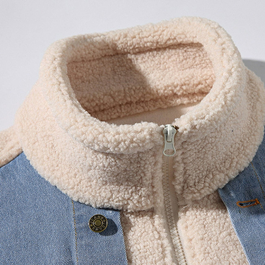 Ellesey - Denim Panel Sherpa Winter Coat-Streetwear Fashion - ellesey.com