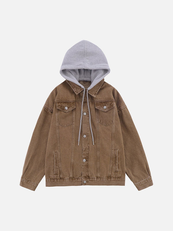 Ellesey - Detachable Hood Solid Denim Jacket- Streetwear Fashion - ellesey.com