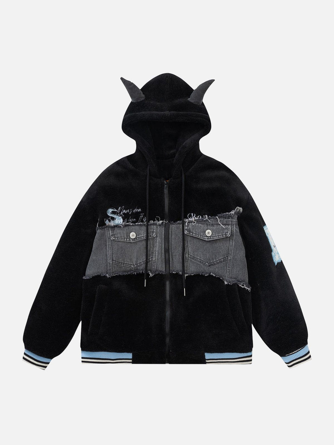 Ellesey - Devil Horn Denim Panel Sherpa Coat-Streetwear Fashion - ellesey.com