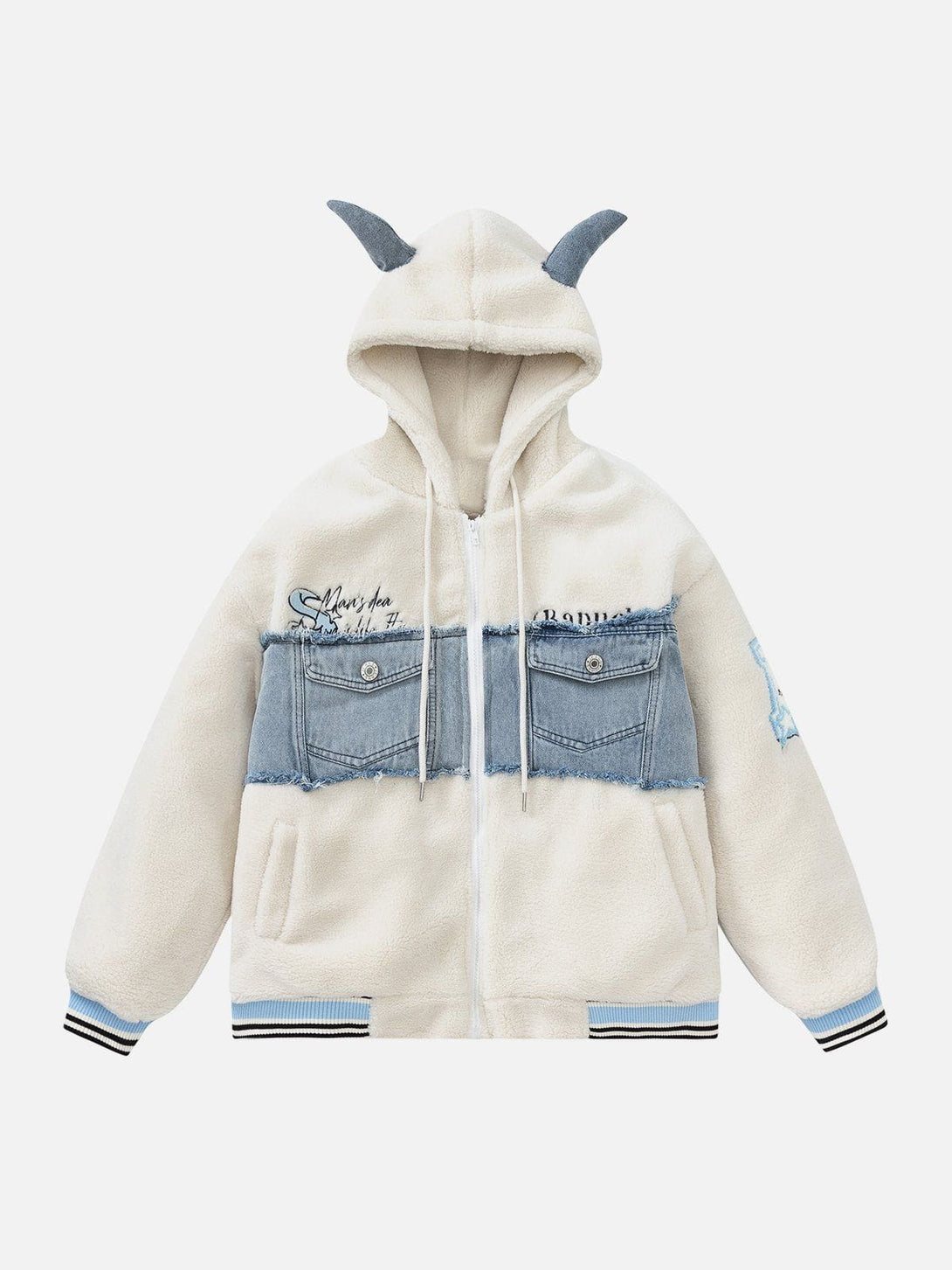 Ellesey - Devil Horn Denim Panel Sherpa Coat-Streetwear Fashion - ellesey.com