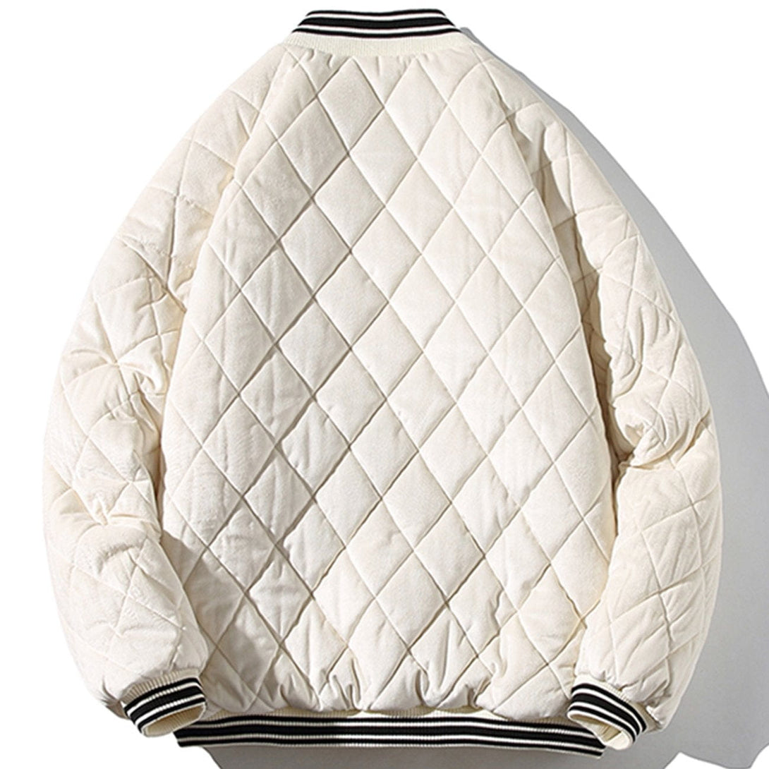 Ellesey - Diamond Check Letter Print Winter Coat-Streetwear Fashion - ellesey.com