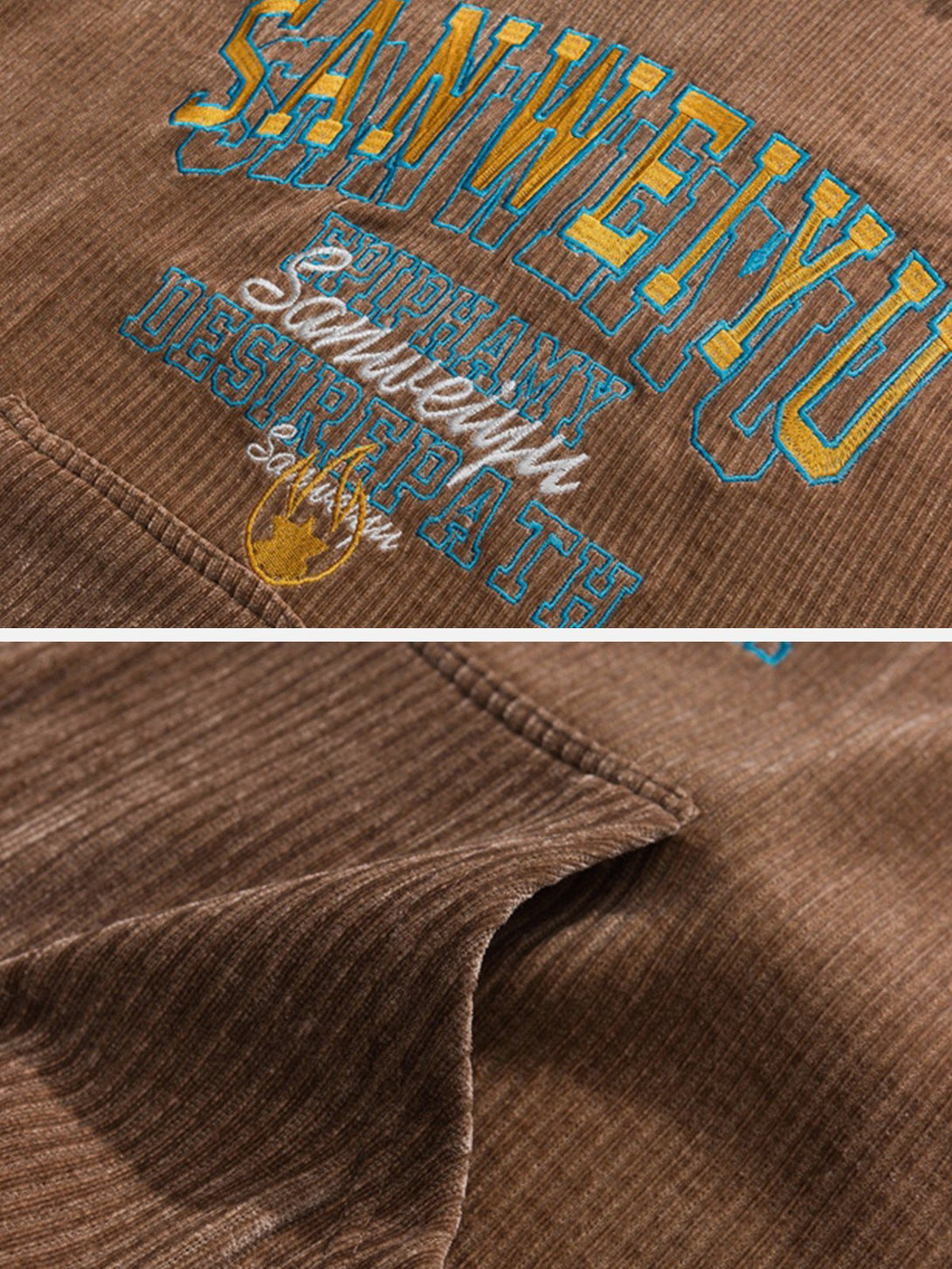 Ellesey - Embroidered Letters Corduroy Hoodie- Streetwear Fashion - ellesey.com