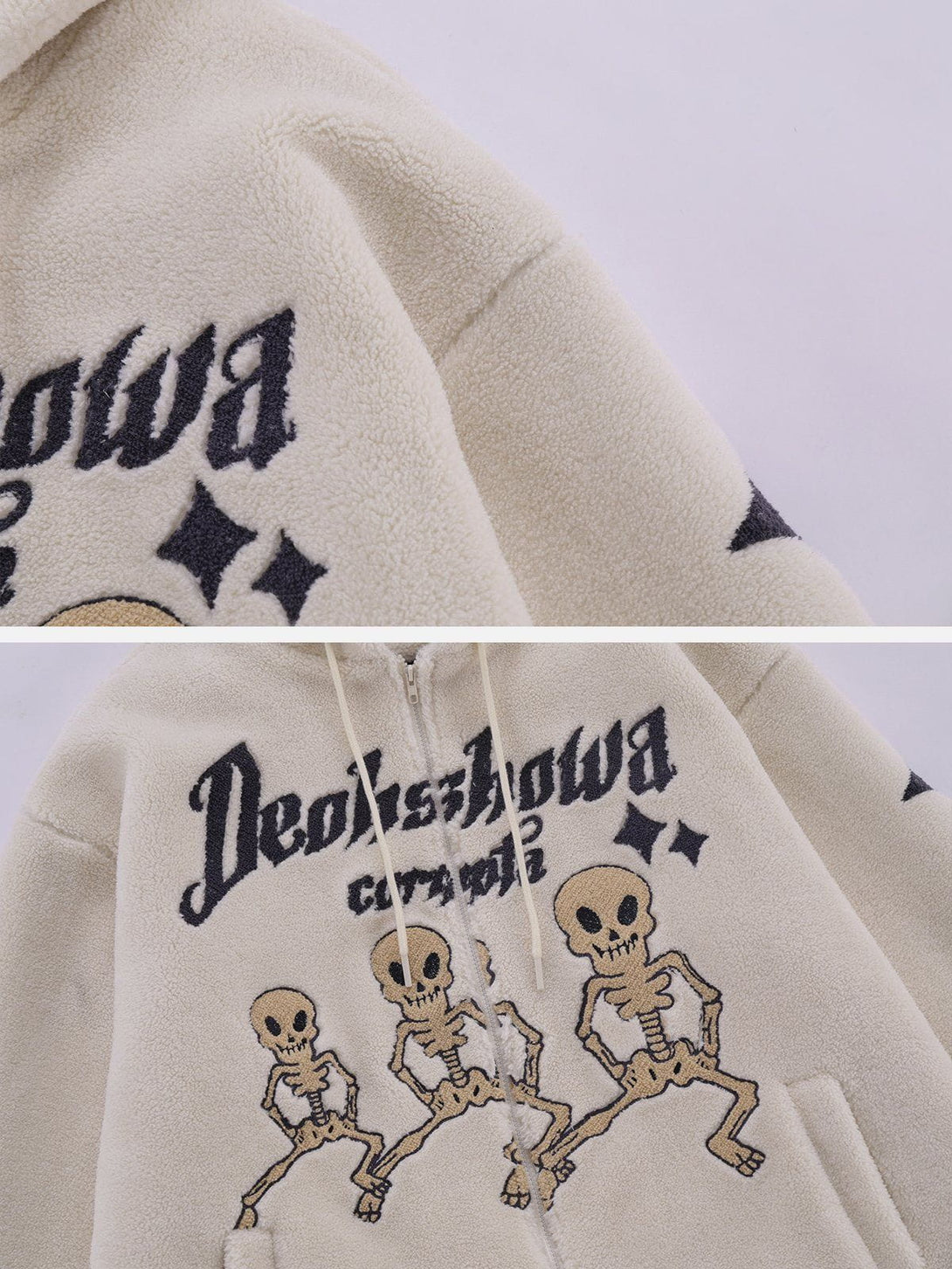 Ellesey - Embroidered Skull Sherpa Coat-Streetwear Fashion - ellesey.com