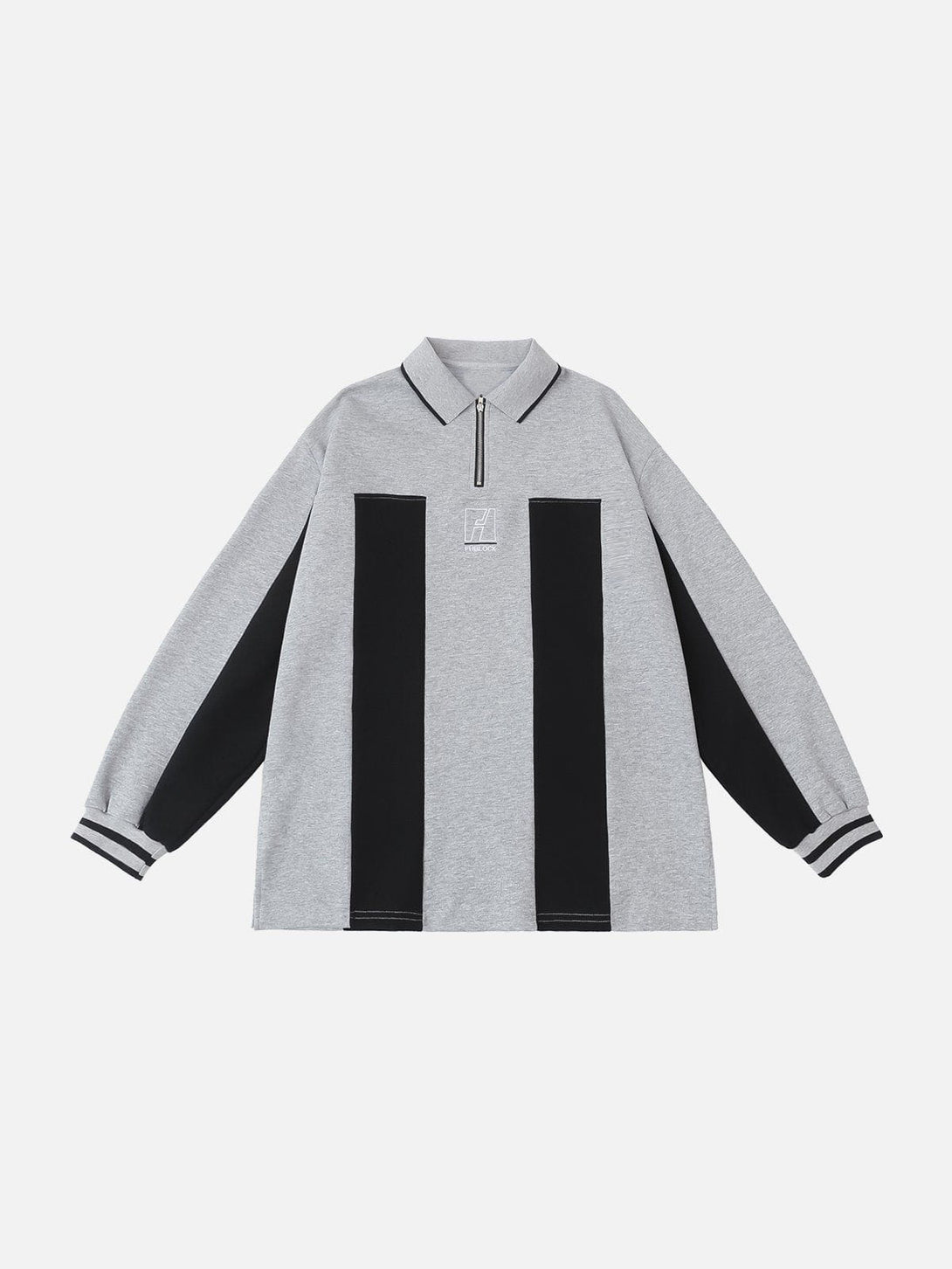 Ellesey - Embroidered Vertical Stripe Paneled Polo Sweatshirt- Streetwear Fashion - ellesey.com