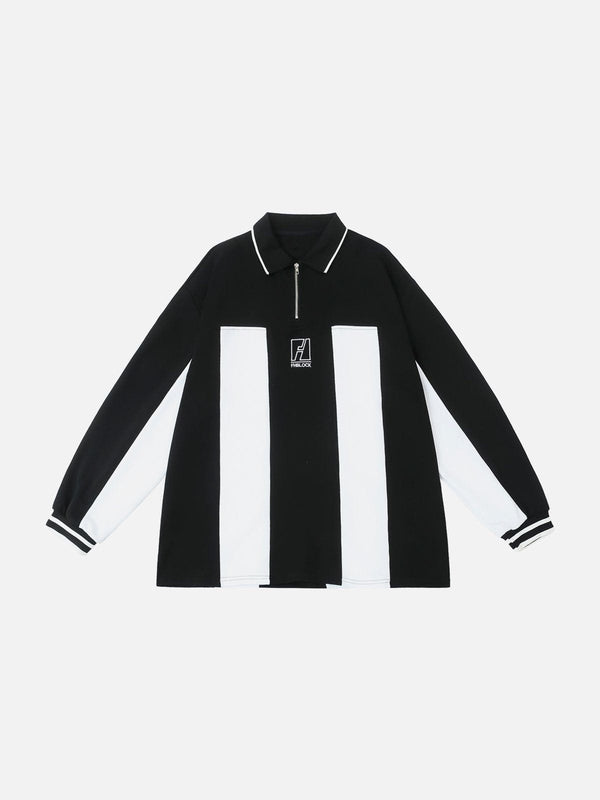 Ellesey - Embroidered Vertical Stripe Paneled Polo Sweatshirt- Streetwear Fashion - ellesey.com