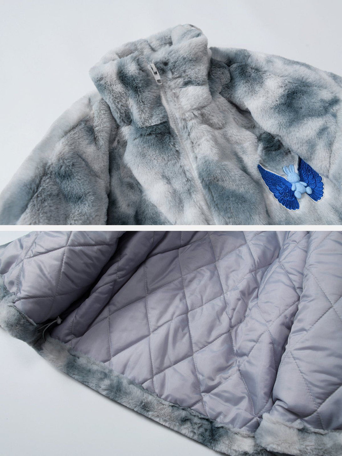 Ellesey - Embroidered Wings Bunny Label Tie Dye Sherpa Coat-Streetwear Fashion - ellesey.com