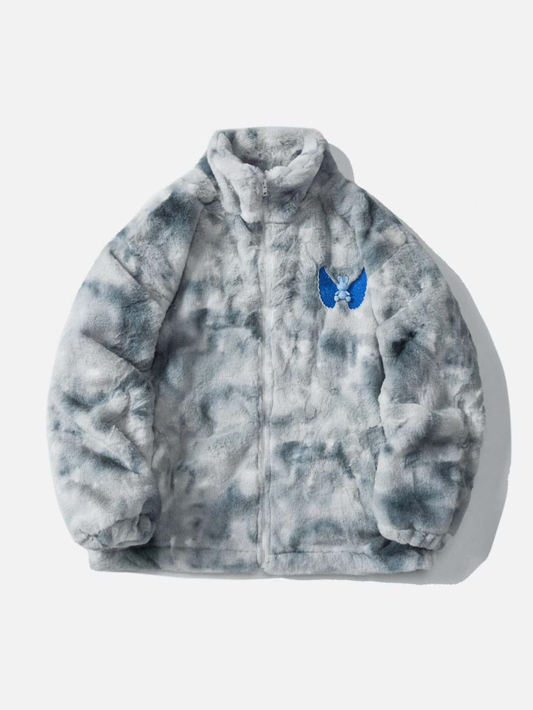 Ellesey - Embroidered Wings Bunny Label Tie Dye Sherpa Coat-Streetwear Fashion - ellesey.com