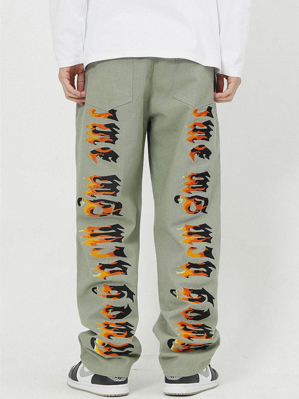 Ellesey - Embroidery Flame Letter Pants- Streetwear Fashion - ellesey.com