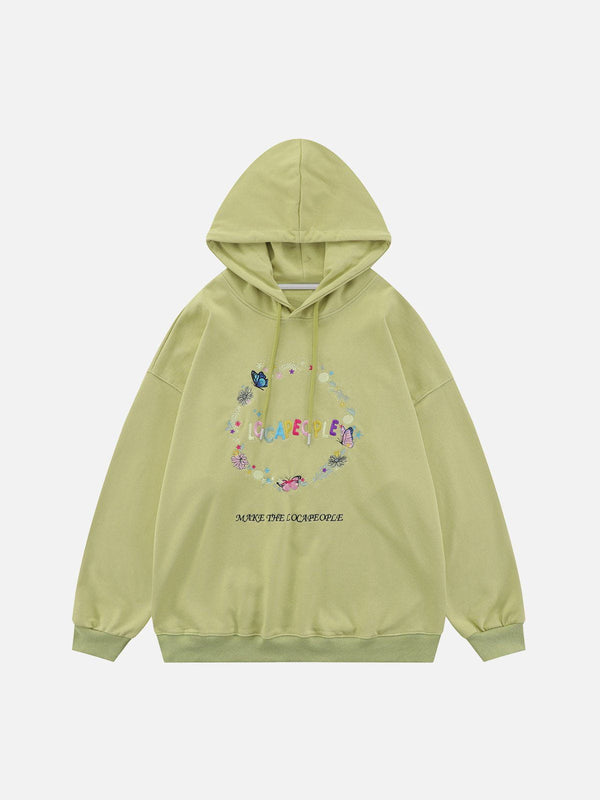 Ellesey - Embroidery Flower Butterfly Circle Hoodie- Streetwear Fashion - ellesey.com