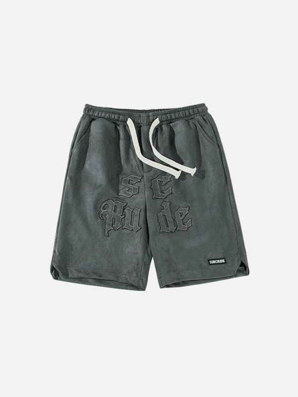 Ellesey - Embroidery Letters Suede Shorts- Streetwear Fashion - ellesey.com