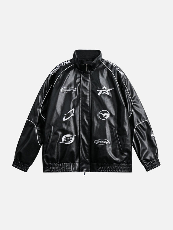 Ellesey - Embroidery Motorcycle Leather Jacket- Streetwear Fashion - ellesey.com