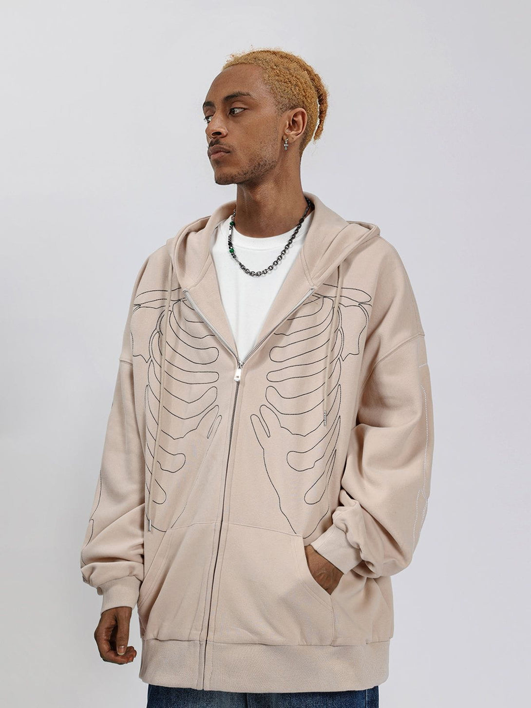 Ellesey - Embroidery Skeleton Zip Up Hoodie- Streetwear Fashion - ellesey.com