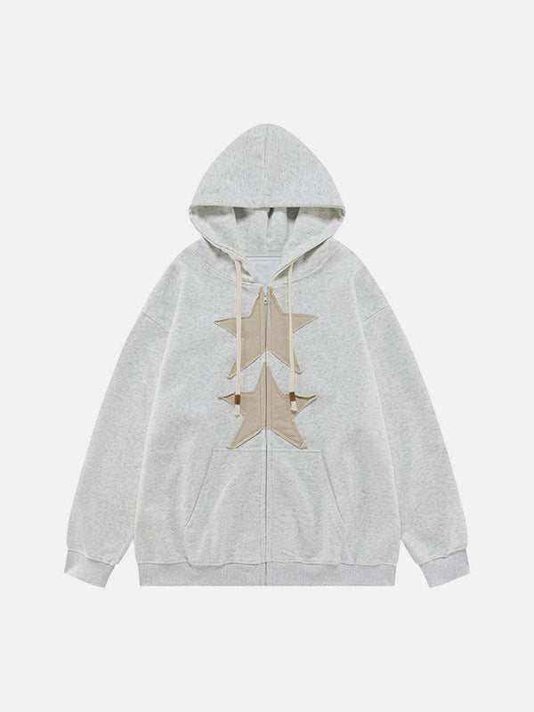 Ellesey - Embroidery Star Zip Up Hoodie- Streetwear Fashion - ellesey.com