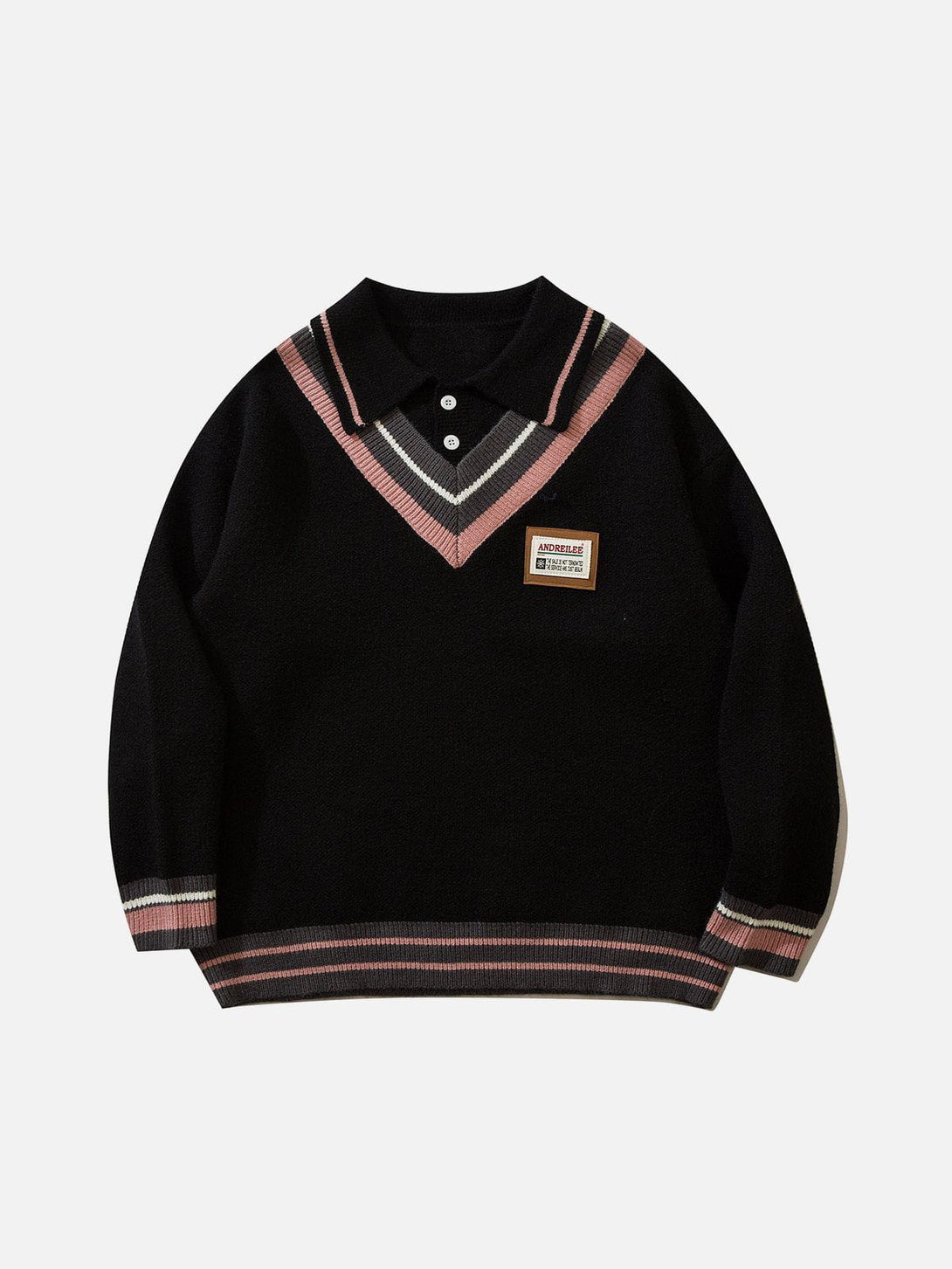 Ellesey - Fake Two-Piece Contrast Color POLO Sweater-Streetwear Fashion - ellesey.com