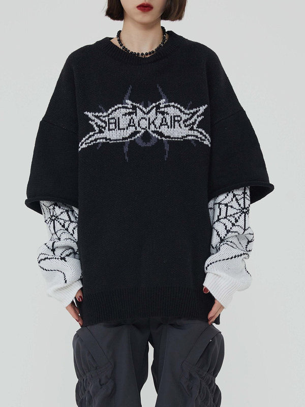 Ellesey - Fake Two Spider Web Jacquard Sweater-Streetwear Fashion - ellesey.com