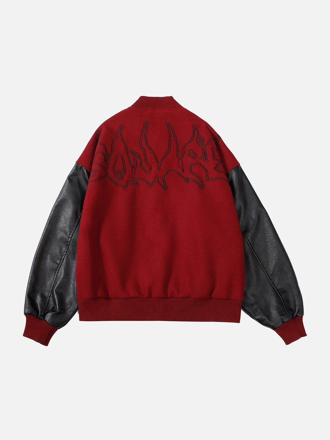 Ellesey - Flame Embroidery Patchwork PU Jacket- Streetwear Fashion - ellesey.com