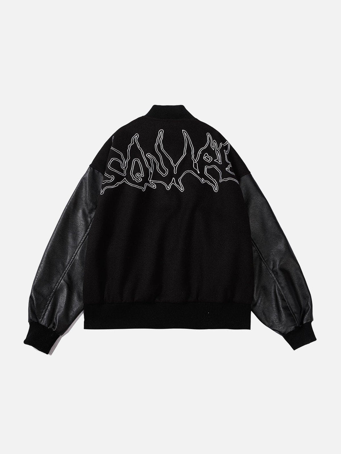 Ellesey - Flame Embroidery Patchwork PU Jacket- Streetwear Fashion - ellesey.com