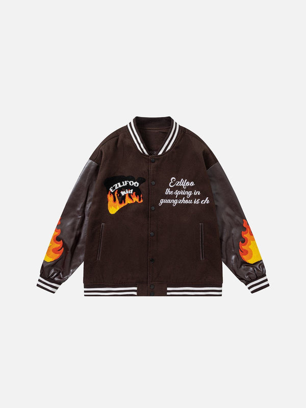 Ellesey - Flame Embroidery Varsity Jacket- Streetwear Fashion - ellesey.com