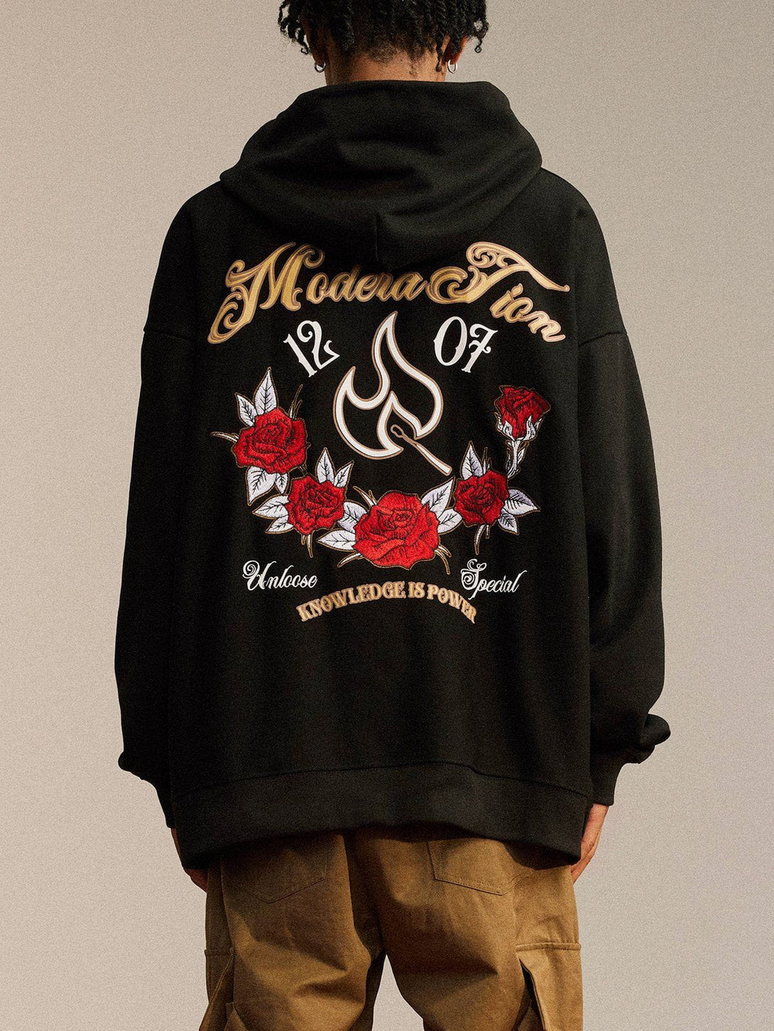 Ellesey - Flames and Roses Embroidered Hoodie- Streetwear Fashion - ellesey.com