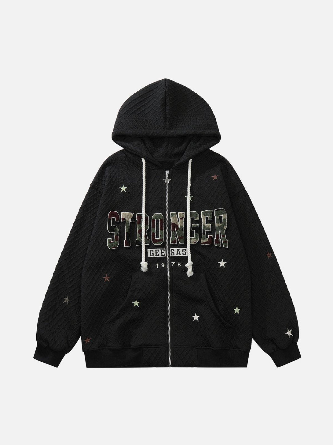 Ellesey - Flocked Letter Star Embroidered Zip Hoodie- Streetwear Fashion - ellesey.com