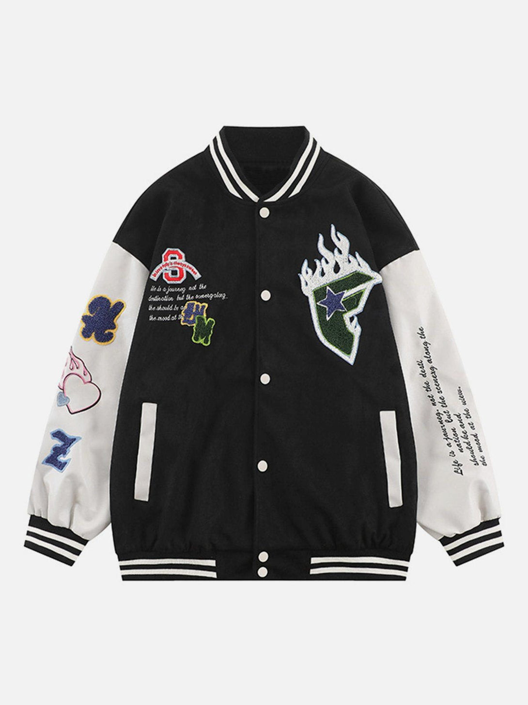 Ellesey - Flocking Flame Letters Varsity Jacket- Streetwear Fashion - ellesey.com