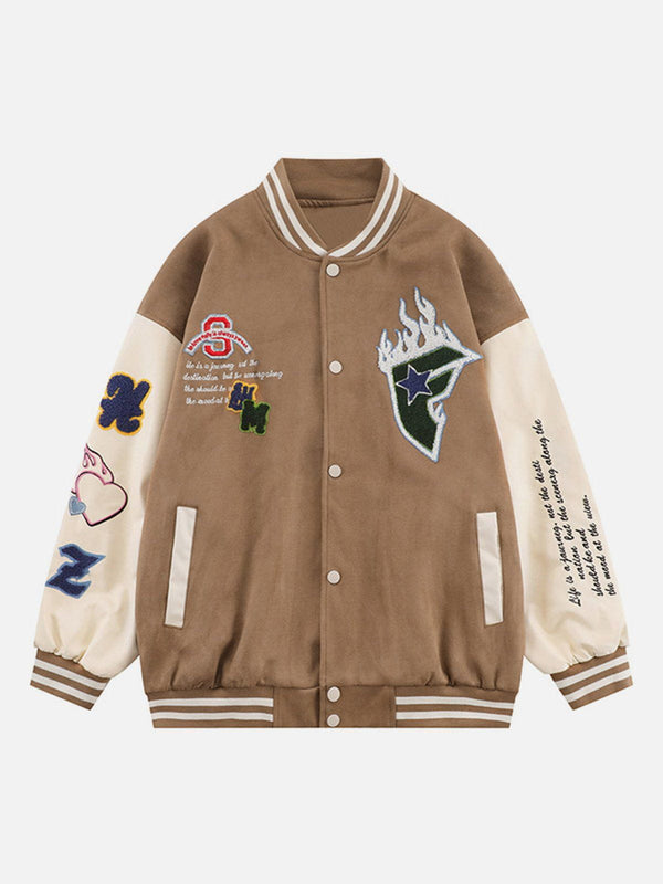 Ellesey - Flocking Flame Letters Varsity Jacket- Streetwear Fashion - ellesey.com