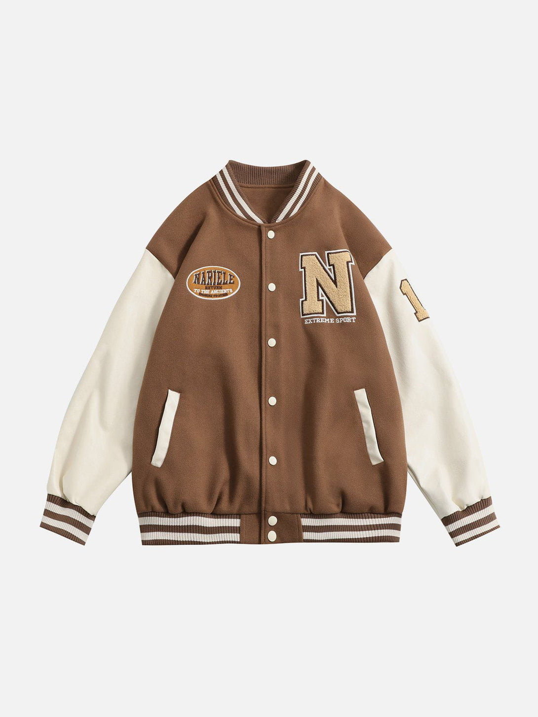 Ellesey - Flocking Letters PU Sleeves Varsity Jacket- Streetwear Fashion - ellesey.com