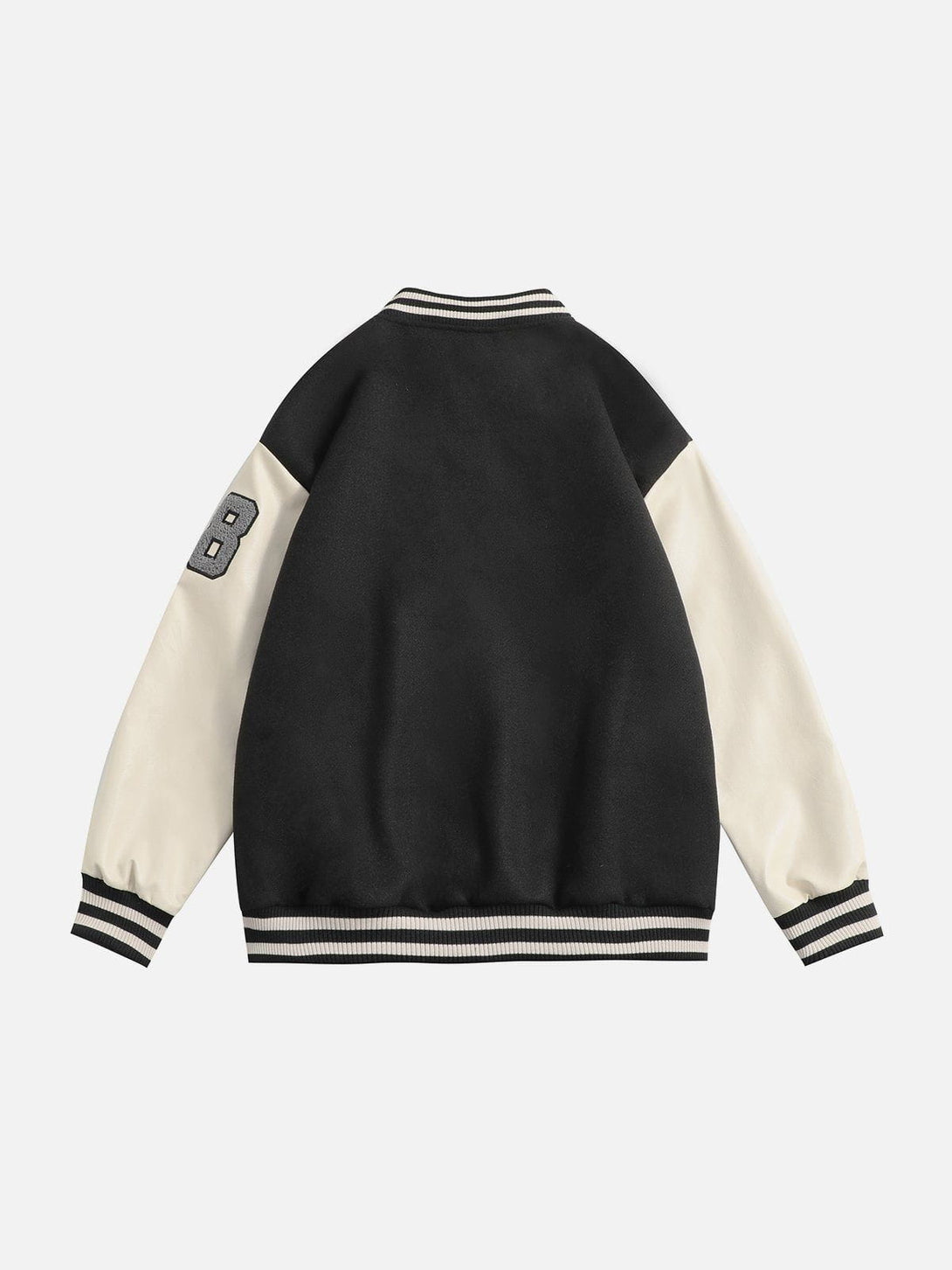 Ellesey - Flocking Letters PU Sleeves Varsity Jacket- Streetwear Fashion - ellesey.com