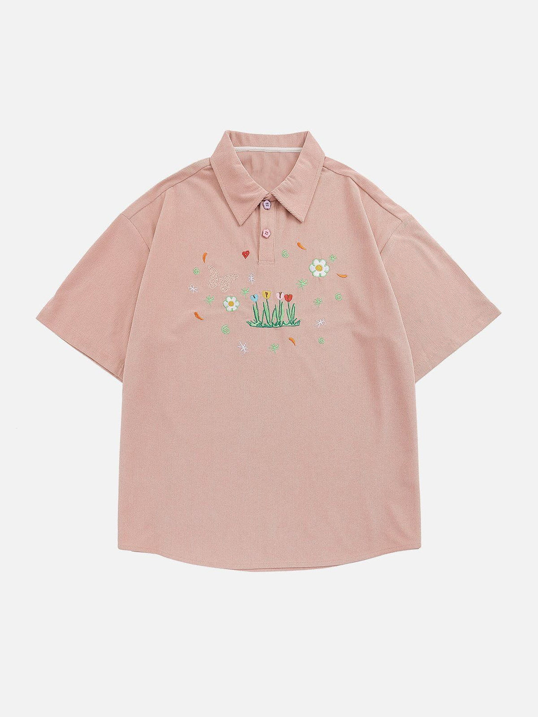 Ellesey - Flower Butterfly Embroidery Polo Tee- Streetwear Fashion - ellesey.com